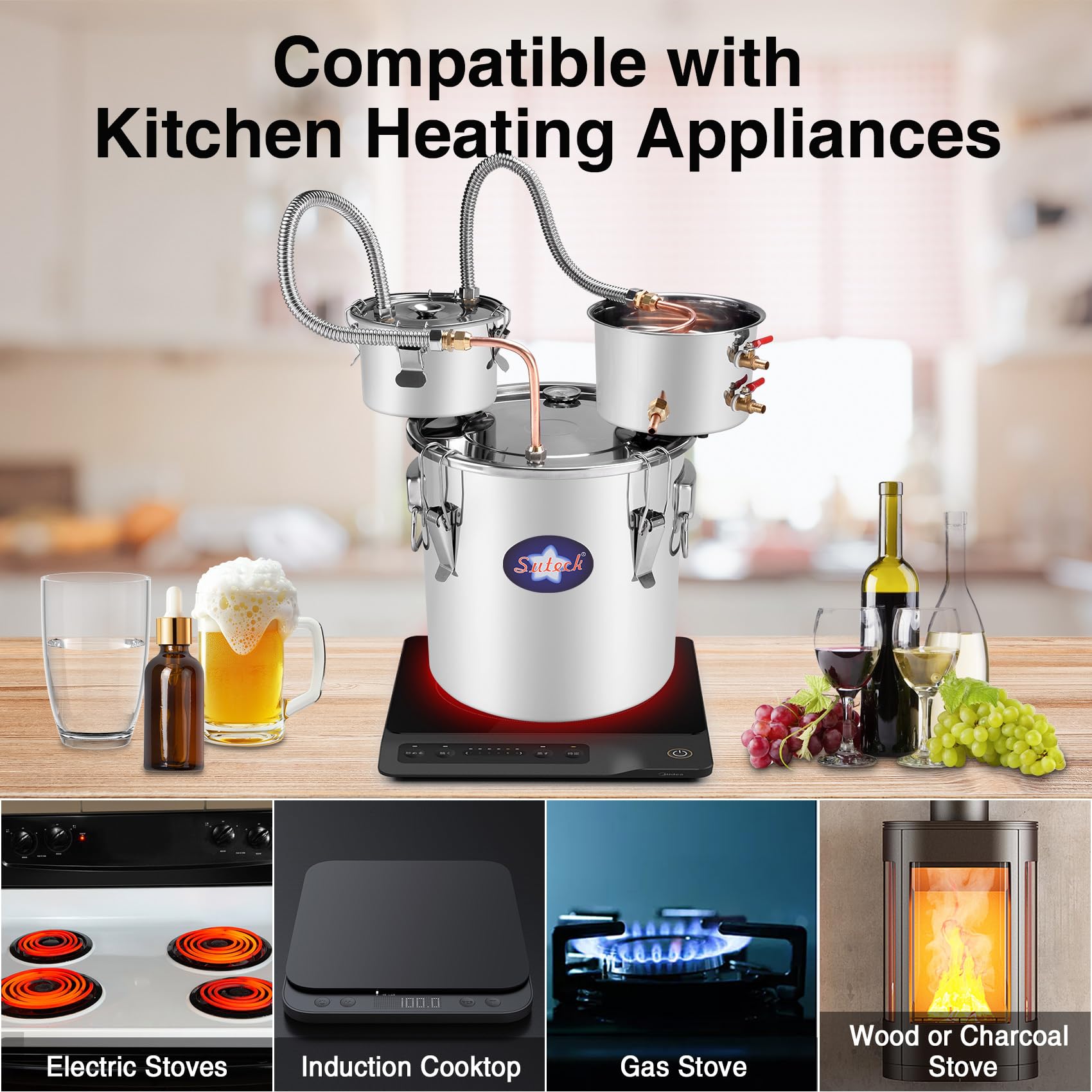 Amazon | Suteck 密造酒 スチール蒸留酒キット 水 アルコール 蒸留器